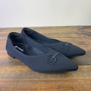VIVAIA Ena Pointed Toe Black Knit Flats Bit Strap Embroidered Women's 37 US 6.5